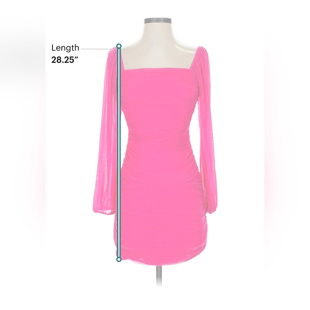 Fuchsia Square-Neck Ruched Long-Sleeve Mini Dress - Picture 6 of 6